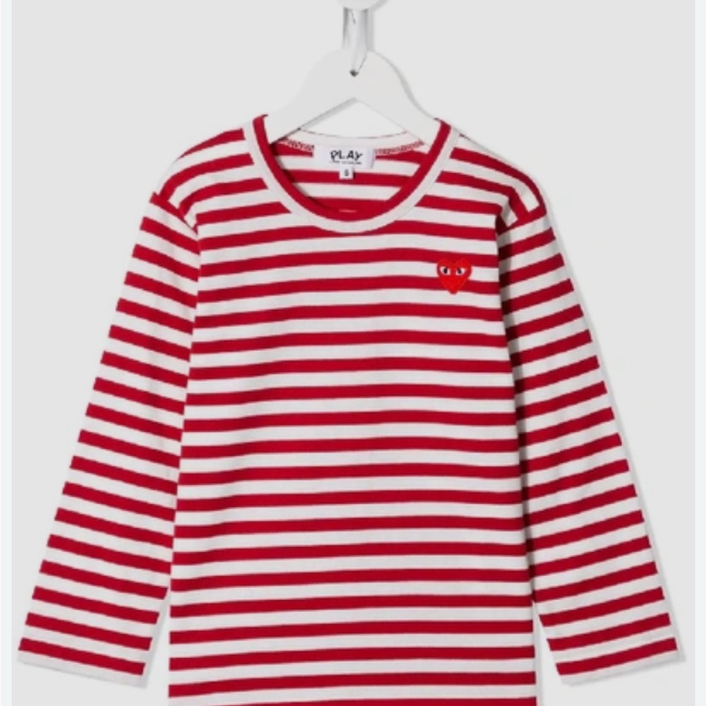 Comme des Garcons PLAY Red and White Striped Long Sleeve Tee